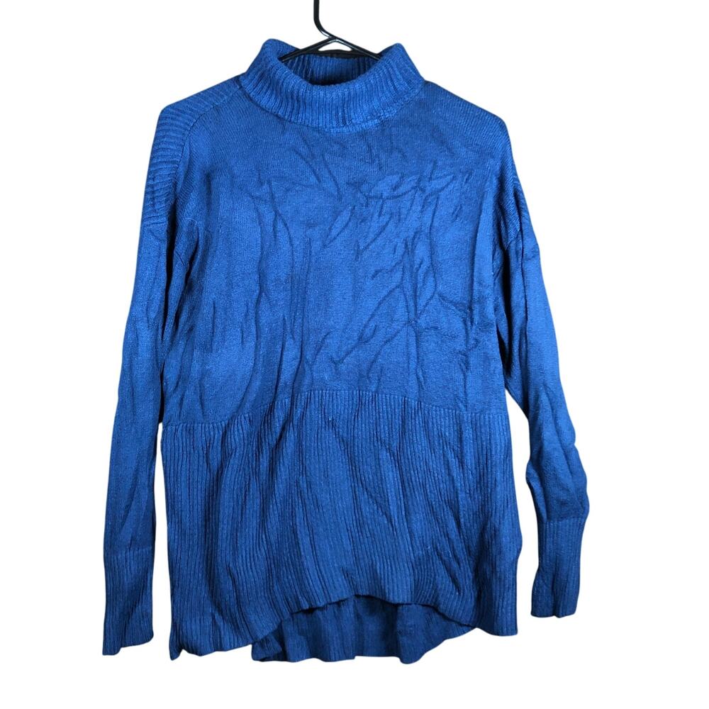 Lou & Grey Womens Sweater Blue Mock Neck Long Sleeve Nylon Blend Medium